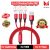 MOMENTIX 3 in 1 Multi Charging USB Cable with Micro USB Type C Lightning for Android Samsung iPhone Huawei Xiaomi Oppo OnePlus 1.2M – Black, Red, Gold